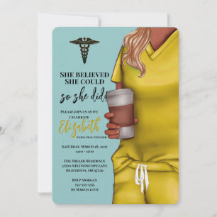 Yellow Scrubs Nursing School Graduation Invitation