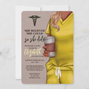 Yellow Scrubs Nursing School Graduation Invitation