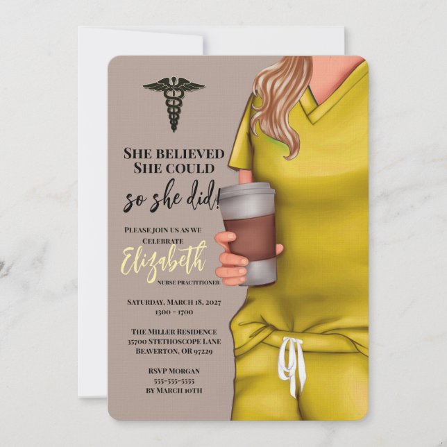 Yellow Scrubs Nursing School Graduation Invitation (Front)