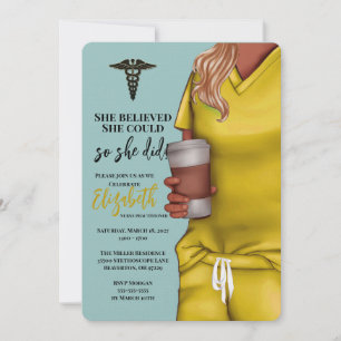 Yellow Scrubs Nursing School Graduation Invitation