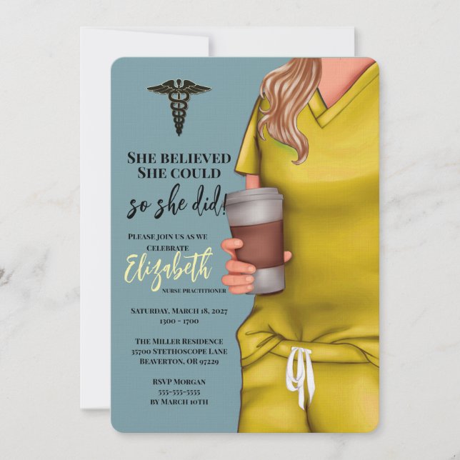 Yellow Scrubs Nursing School Graduation Invitation (Front)