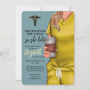 Yellow Scrubs Nursing School Graduation Invitation