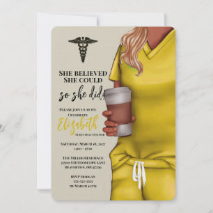 Yellow Scrubs Nursing School Graduation Invitation