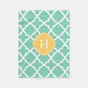 Yellow & Seafoam Monogram   Fleece Blanket