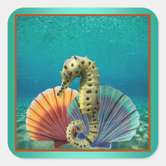 Yellow Seahorse and Scallop Shells Sticker (Front)