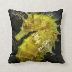 Yellow Seahorse   Hippocampus Guttulatus Throw Pillow