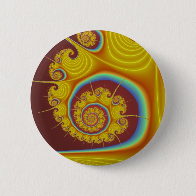 Yellow Seashell Spiral Fractal 2 Inch Round Button (Front)