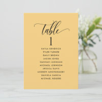 Yellow Seating Plan Cards with Guest Names