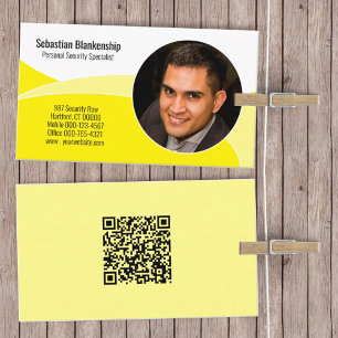Yellow Security Professional Custom Photo QR Code Business Card