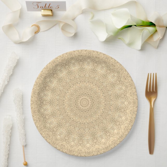 yellow sepia bead doilies paper plates (Wedding)