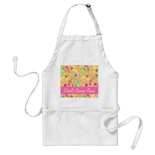 Yellow Sewing Notions Art Name and Sewing Room Standard Apron (Front)