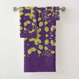 Yellow Shells Purple Bath Towel Set