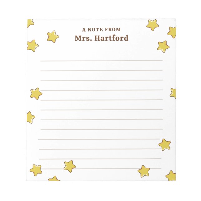 Yellow Shining Stars Lined A Note From Teacher (Front)
