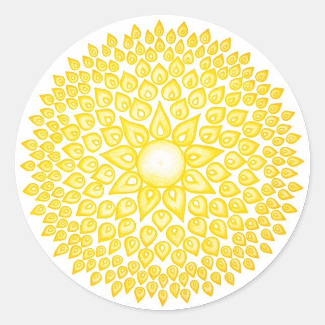 Yellow Shining Sun Mandala Classic Round Sticker (Front)
