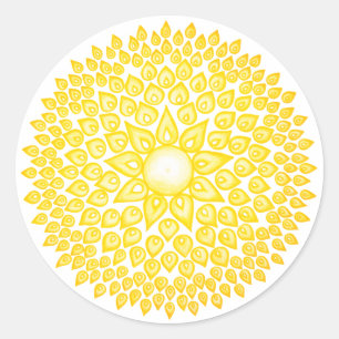 Yellow Shining Sun Mandala Classic Round Sticker