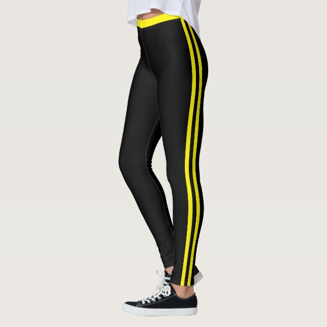Yellow Side Stripe Black Leggings Choose Colours (Left)