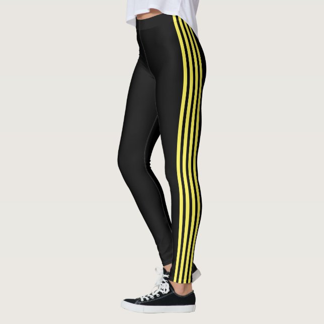 Yellow Side Stripe Black Leggings with Your Colour (Left)