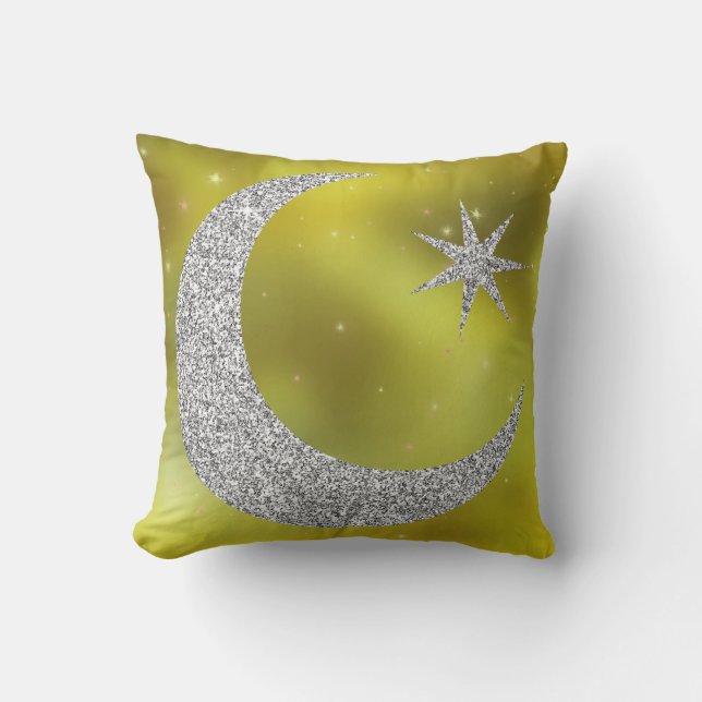 Yellow & Silver Celestial Throw Pillow (Front)