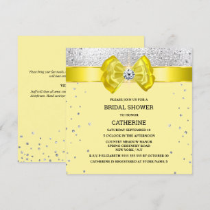 Yellow silver glitter bow elegant chic sparkle invitation