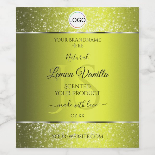 Yellow Silver Logo Initials Glitter Product Labels (Single Label)