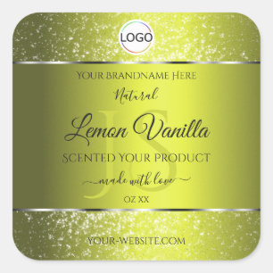 Yellow Silver Logo Initials Glitter Product Labels