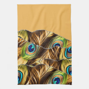 Yellow Silver Peafowl Marble Agate Glam Kitchen Towel