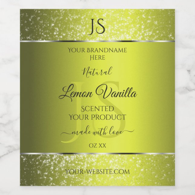 Yellow Silver with Glitter Initials Product Labels (Single Label)