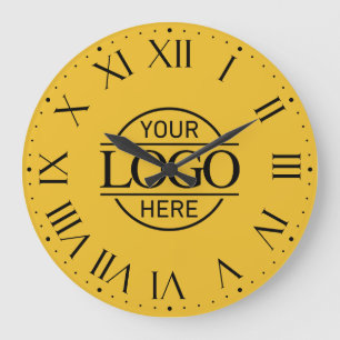 Yellow Simple Branded Company Business Logo Custom Large Clock