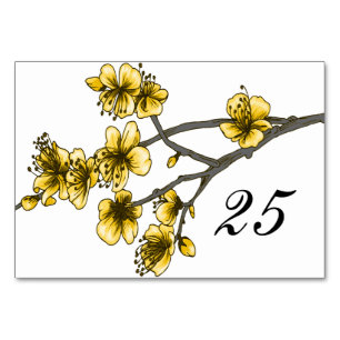 Yellow Simple Cherry Blossoms Table Card