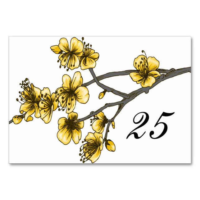 Yellow Simple Cherry Blossoms Table Card (Front)