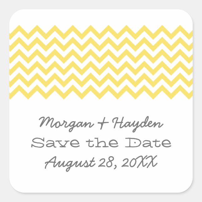 Yellow Simple Chevron Save the Date Stickers (Front)