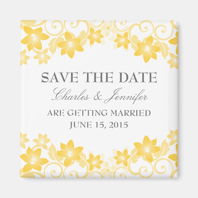 Yellow Simple Floral Save the Date Magnet (Front)
