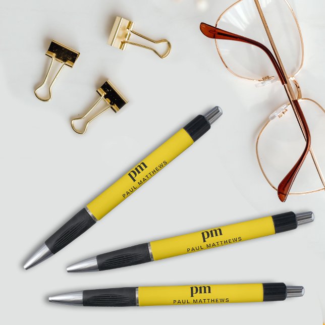 Yellow Simple Modern Professional Monogram Name Pen (Personalize with your monogram initials and name.)