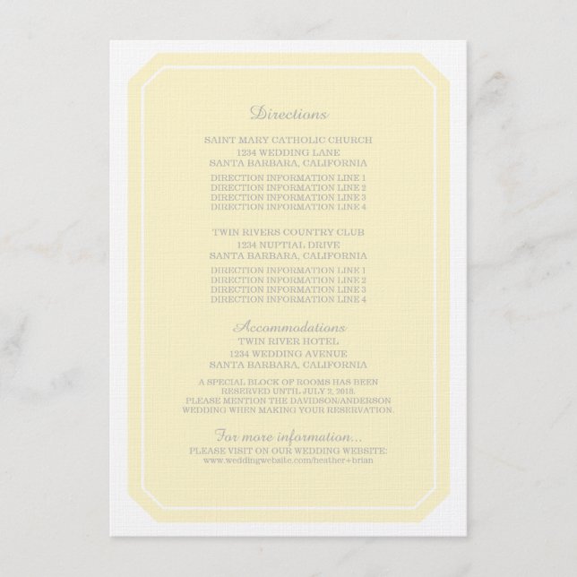 Yellow Simply Elegant Information Card (Front)