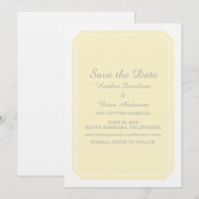 Yellow Simply Elegant Save the Date Invite (Front/Back)