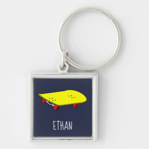 Yellow skateboard cool teen keychain