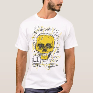 Yellow Skull Calligraphy Scribbles T-Shirt