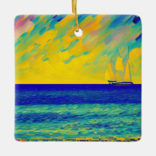 "Yellow Sky Race" Seascape Ceramic Ornament