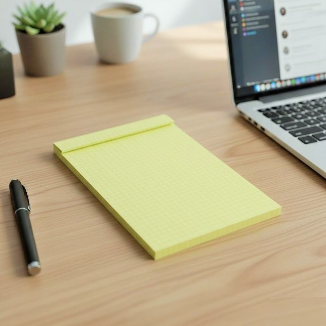 Yellow Small Graph Paper Note Pad (Grids, Squares) (canary yellow grid sheets)