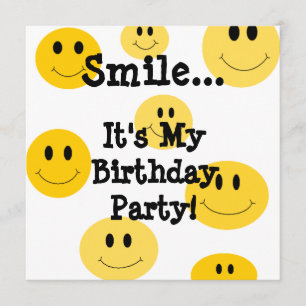 Yellow Smile Face Birthday Party Invitations
