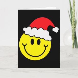 Yellow Smile Face Christmas Shirt Santa Hat Smilin Card