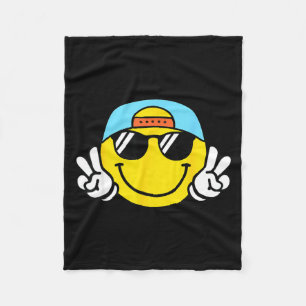 Yellow Smile Face Cute Checkered Peace Smiling Hap Fleece Blanket