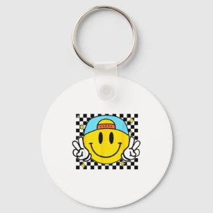 Yellow Smile Face Cute Checkered Peace Smiling Hap Keychain