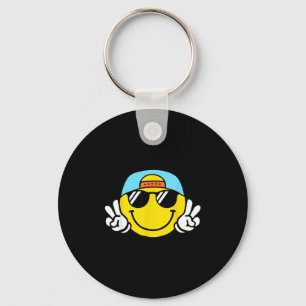 Yellow Smile Face Cute Checkered Peace Smiling Hap Keychain