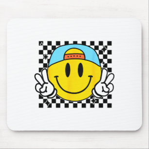 Yellow Smile Face Cute Checkered Peace Smiling Hap Mouse Pad