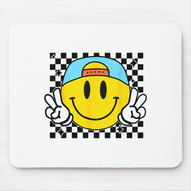 Yellow Smile Face Cute Checkered Peace Smiling Hap Mouse Pad (Front)