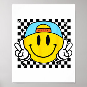 Yellow Smile Face Cute Checkered Peace Smiling Hap Poster