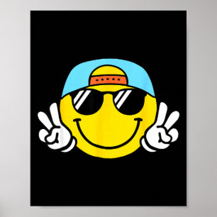 Yellow Smile Face Cute Checkered Peace Smiling Hap Poster