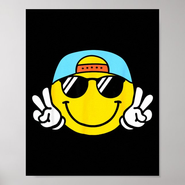 Yellow Smile Face Cute Checkered Peace Smiling Hap Poster (Front)
