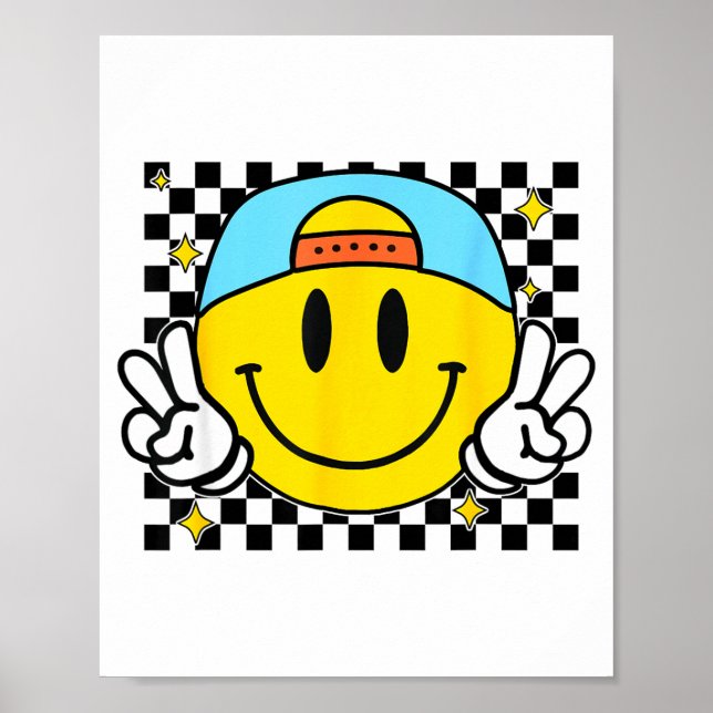 Yellow Smile Face Cute Checkered Peace Smiling Hap Poster (Front)